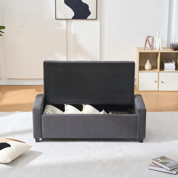 English Elm 48" Tufted Faux Linen Storage Bench with Arms Lift Top Ottoman for Bedroom Entryway Grey W3523P387534