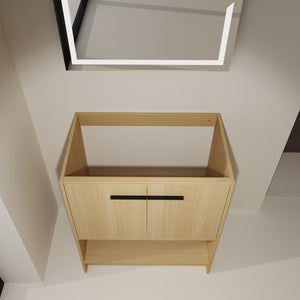 English Elm 30" Freestanding Bathroom Vanity Cabinet with 2 Doors, Integrated Basin & Open Shelf, Modern Ergonomic Design Oak W1972P268398