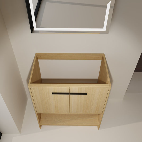 English Elm 30" Freestanding Bathroom Vanity Cabinet with 2 Doors, Integrated Basin & Open Shelf, Modern Ergonomic Design Oak W1972P268398