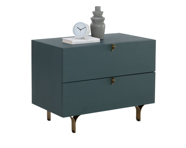 Sunpan Celine Nightstand - Elegant Two-Drawer Design with Antique Brass Feet for a Luxe Bedroom Retreat Large - 30W x 17.75D x 23H