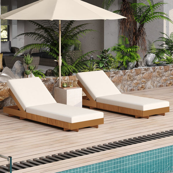 English Elm Christopher Knight Home® - Lounge Chaise Set - Elegant Acacia Wood With Cream Cushion, Ergonomic Design & Adjustable Comfort N770P281696C_65429.00CUSH