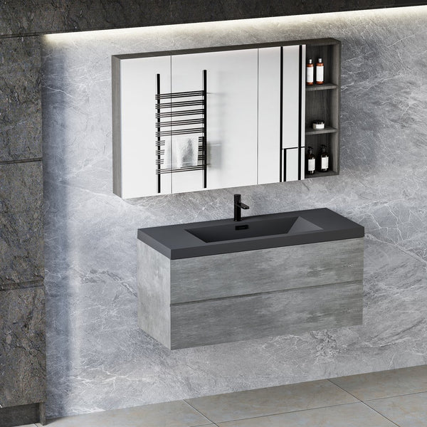 English Elm 60" and 48" Wall Mounted Gray Bathroom Vanity Combo with Quartz Sand Matte Sinks W1573S00050