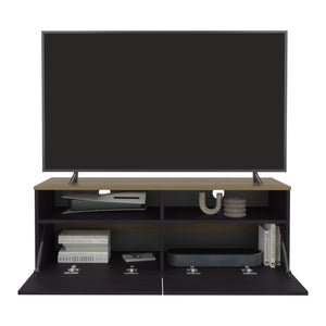 English Elm FM Mescal TV Stand Multistorage Wenge & Natural Oak - 63" Scratch-Resistant Shelf, Conical Legs, Durable Design B128P361104