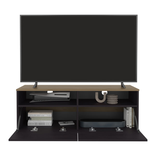 English Elm FM Mescal TV Stand Multistorage Wenge & Natural Oak - 63" Scratch-Resistant Shelf, Conical Legs, Durable Design B128P361104