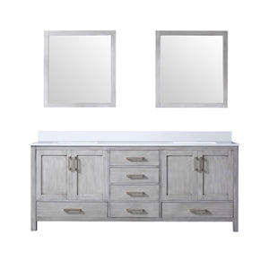 English Elm Distressed Grey Double Bath Vanity with White Quartz Top, Soft-Close Storage, Two 30" Mirrors B2731S00843