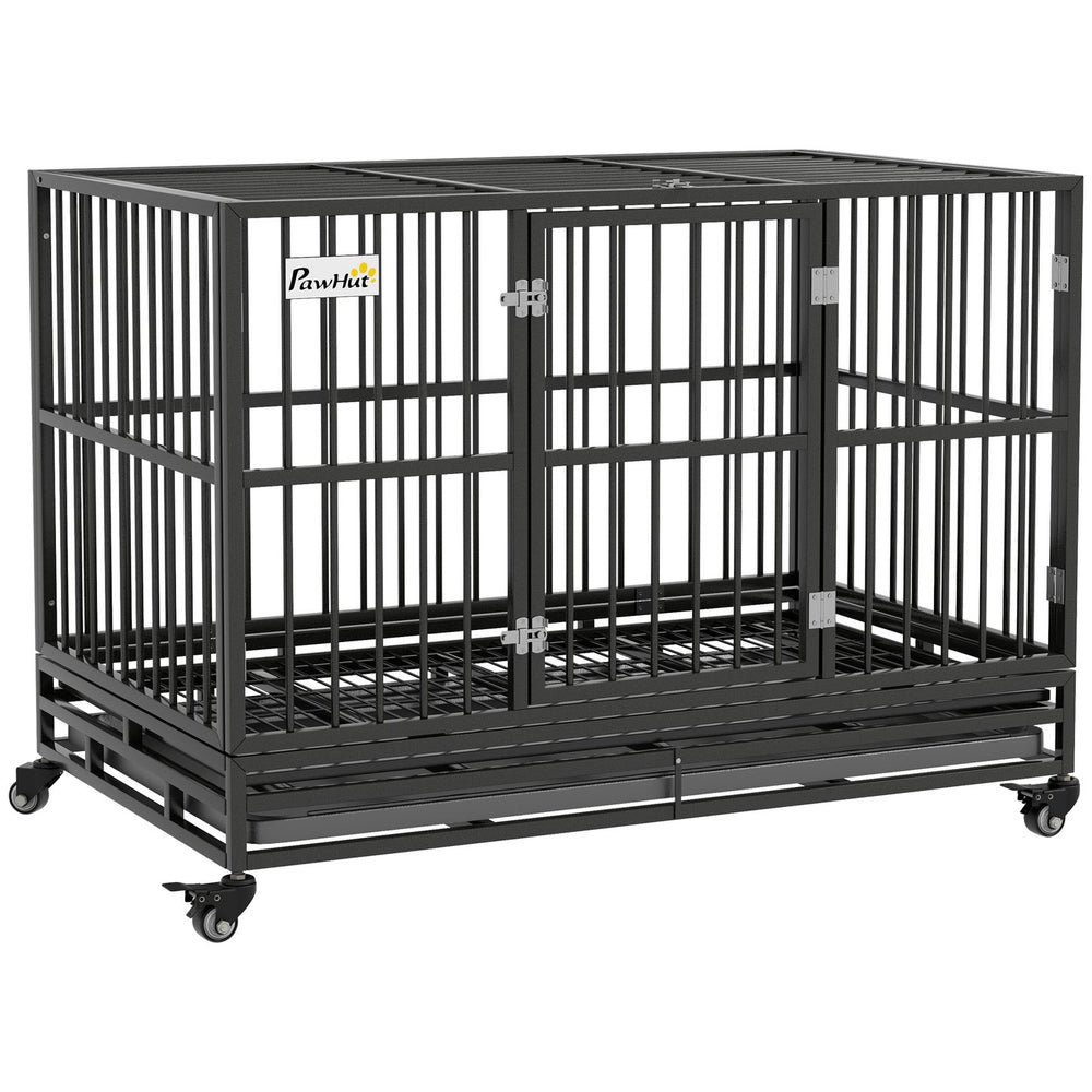 English Elm Pawhut Heavy Duty Metal Dog Kennel with Locking Wheels Dual Access and Slide Out Tray W2225P217161
