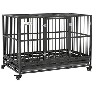 English Elm Pawhut Heavy Duty Metal Dog Kennel with Locking Wheels Dual Access and Slide Out Tray W2225P217161