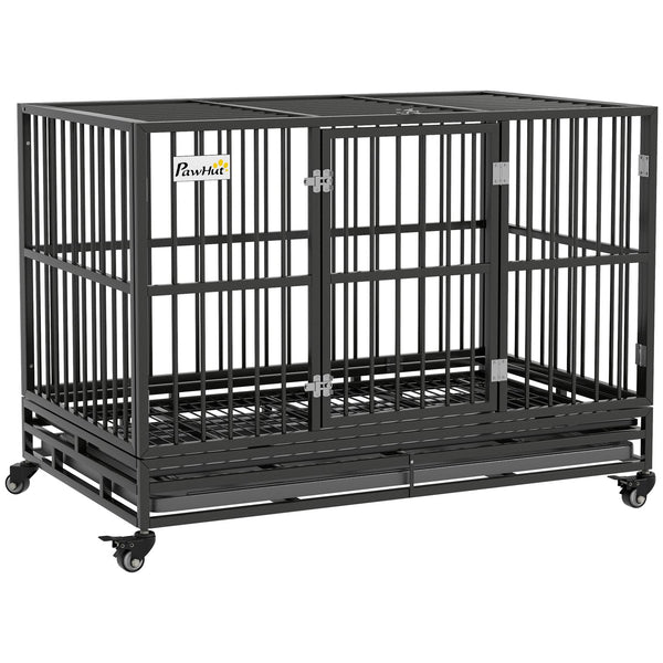 English Elm Pawhut Heavy Duty Metal Dog Kennel with Locking Wheels Dual Access and Slide Out Tray W2225P217161