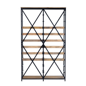 Crestview Collection Rustic Mango Wood Bookcase With Industrial Metal Frame - 12 Adjustable Shelves For Stylish Storage Brown Solid Wood Cvfnr4602