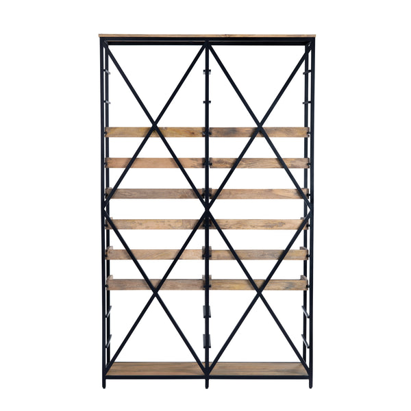 Crestview Collection Rustic Mango Wood Bookcase With Industrial Metal Frame - 12 Adjustable Shelves For Stylish Storage Brown Solid Wood Cvfnr4602