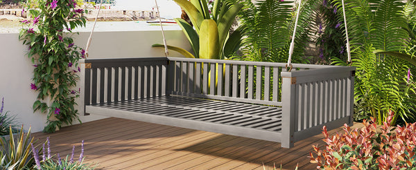 English Elm Topmax Acacia Wood Porch Swing Bed Sloped Frame Outdoor Lounger for Backyard Patio Gray WF319383AAE