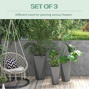English Elm Outsunny Set Of 3 Stackable Tall Planters - Modern Mgo Design With Drainage For Indoor & Outdoor Use W2225P217246-GIGA