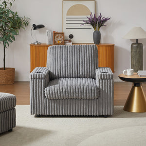 English Elm 42.5-inch corduroy single recliner with cup holder, storage ottoman, plush back pillow for lounging Grey W834P375123