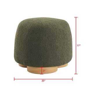 English Elm Fully Assembled Round Teddy Fabric Ottoman Plush Foam Seat Bedroom Entryway Accent Olive Green W2671P386674