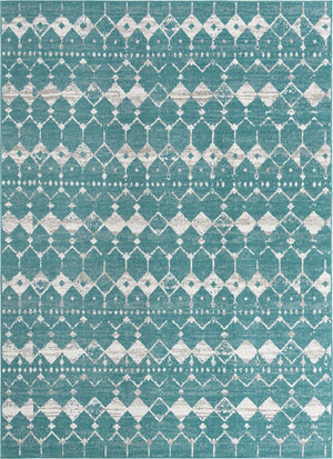 Unique Loom Outdoor Trellis Cardak Machine Made Geometric Rug Teal, Ivory/Gray 9' 0" x 12' 2"
