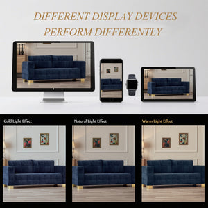 English Elm FX-P54-RB Modern Chenille 3-Seater Sofa with Wide Arms, Tufted Box Stitching & Stainless Legs for Durable Comfort Retro Blue W576S00170