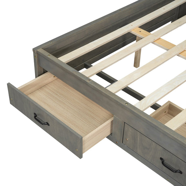 English Elm Full Size Gray Wood Daybed with Storage Drawers Shelf Usb Charging Upholstered Back LP002025AAE-1