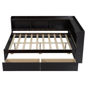 English Elm Full Size L-Shaped Bed With Bookcases, Usb Ports & Storage Drawers - Smart Space-Saving Solution! W504S00220