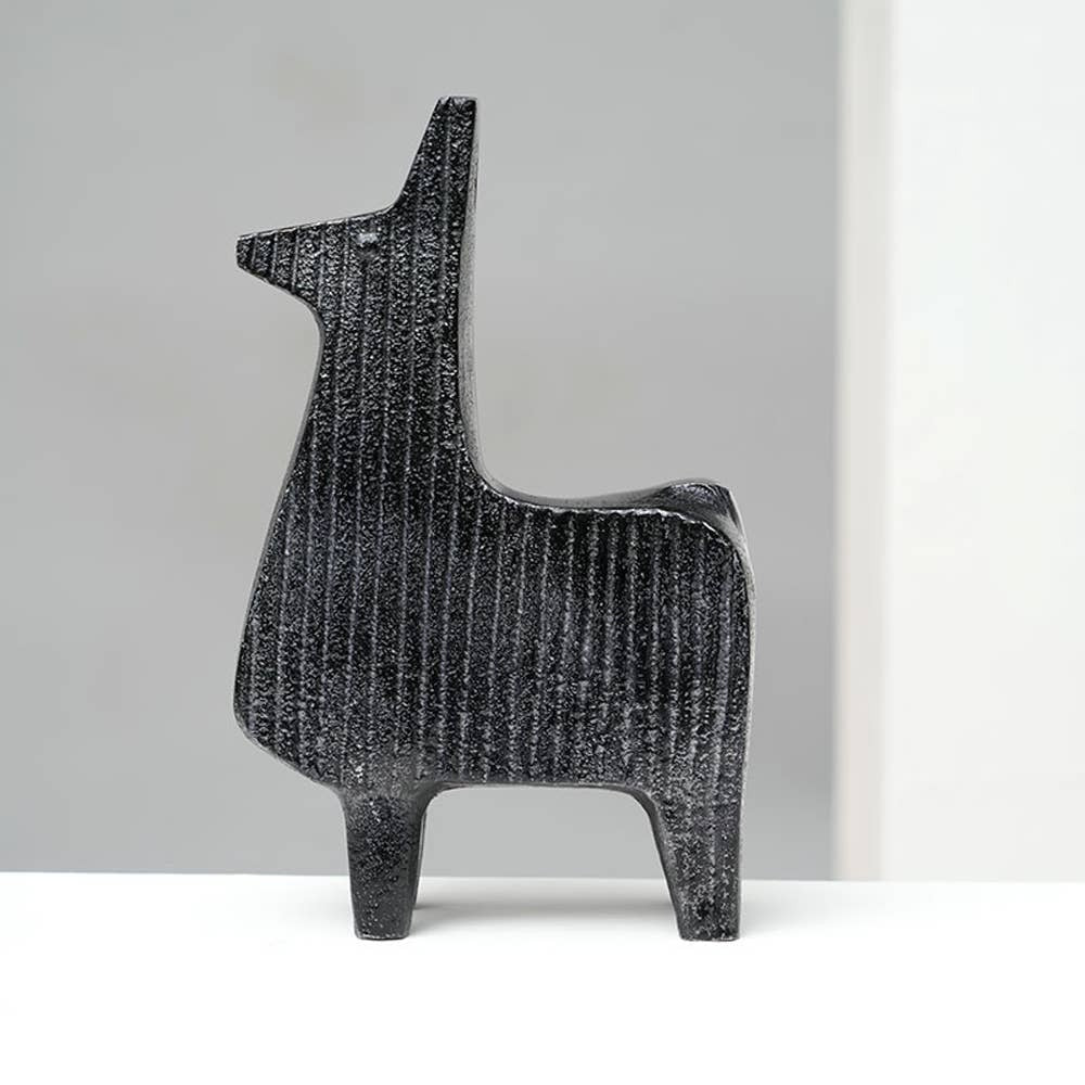 English Elm Black Ribbed Llama Sculpture – Modern Aluminum Table Décor For Playful Elegance In Any Space! B346P336912