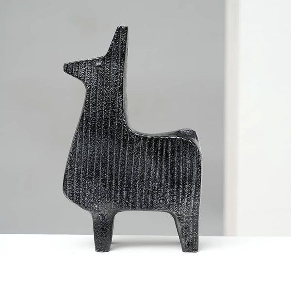 English Elm Black Ribbed Llama Sculpture – Modern Aluminum Table Décor For Playful Elegance In Any Space! B346P336912