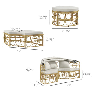English Elm Lawn Modular Outdoor Daybed Set with Canopy Pe Rattan Four Piece Patio Lounge T3971S00145