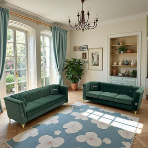 English Elm FX-P82-2PC Velvet Sofa Set of 2, Plush Tufted 3-Seater Sofas with Gold Legs for Stylish Living W576S00242