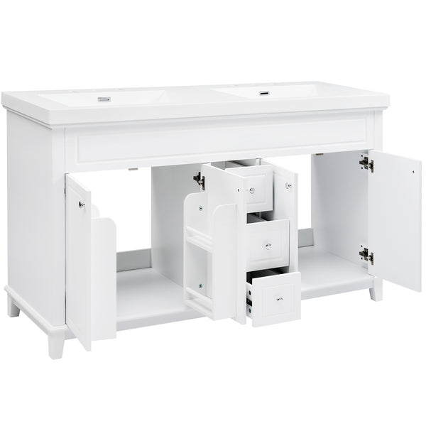 English Elm [video] 60 Inch Freestanding Bathroom Vanity Dual Resin Sinks Soft Close White Cabinet N759S351759K