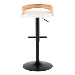 English Elm Grotto Adjustable Barstool Set Of 2 - Modern Black Metal, Zebra Wood & White Faux Leather Design B202S00924