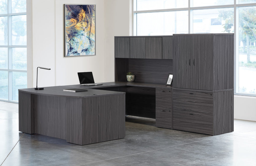OSP Home Furnishings Napa Executive U-shape Desk with Hutch and File Storage for Professional Workspaces NAPSGW-TYP213
