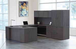 OSP Home Furnishings Napa Executive U-shape Desk with Hutch and File Storage for Professional Workspaces NAPSGW-TYP213