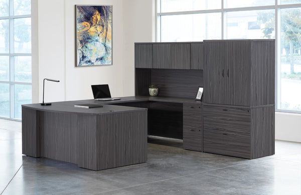 OSP Home Furnishings Napa Executive U-shape Desk with Hutch and File Storage for Professional Workspaces NAPSGW-TYP213