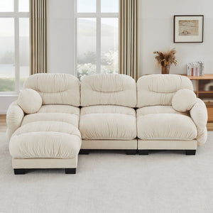 English Elm Pleated Chenille Sectional Sofa with Ergonomic Foam Sculptural Curved Armrests Living Room Beige W5656S00041