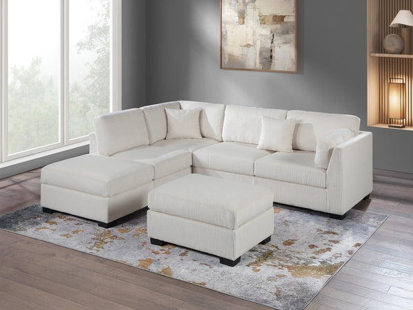 English Elm Contemporary 3-Piece Sectional Sofa Set in Ash Black Corduroy with RAF/LAF Chaise, Tufted Seats, Pillows - Stylish Low-Profile Design Beige 34 L x 26 W x 45 H B011S01768
