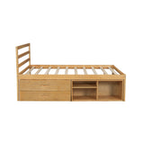 English Elm Full Size Wood Platform Bed With Removable Storage Shelves, Built-In Two Storage Drawers For Added Convenience, Natural