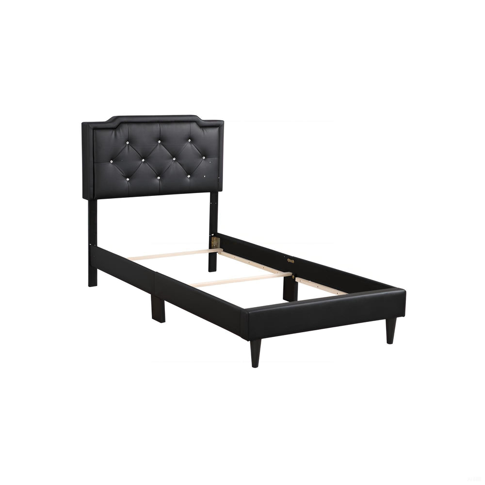 English Elm Chic Tufted Black Twin Bed with Adjustable Headboard, Sleek Modern Design for Small Spaces B078118232