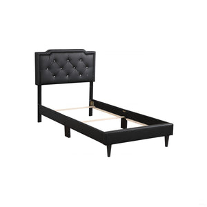 English Elm Chic Tufted Black Twin Bed with Adjustable Headboard, Sleek Modern Design for Small Spaces B078118232