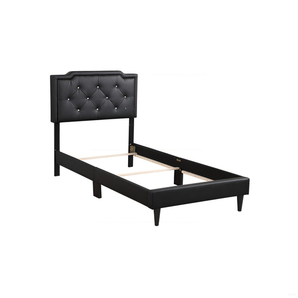 English Elm Chic Tufted Black Twin Bed with Adjustable Headboard, Sleek Modern Design for Small Spaces B078118232