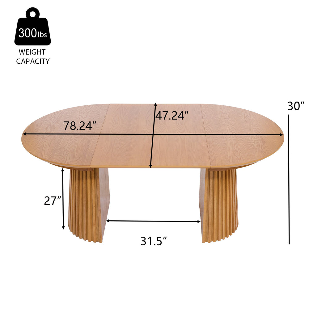 English Elm 47"-78" Extendable Round Oval Dining Table Fluted Pedestal Seats 8 Mid Century N768P399828N_N768P399829N
