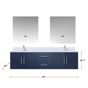 English Elm Navy Double Bath Vanity 72" W x 22" D with Cultured Marble Top, Chrome Faucet, Scratch-Resist LED Mirrors B2731S01095