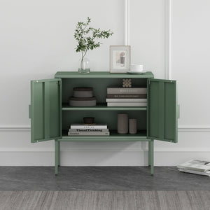 English Elm Ava Steel Accent Cabinet 24" — Contemporary Metal Storage with Adjustable Shelf, Slim Minimalist Design Sage Green B365P397880