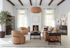 Hooker Furniture Keys Semi-Aniline Leather Sofa With Transitional Design, Thick Arms & Dark Wood Block Feet, Luxurious Craftsmanship Beige SS117-03-080