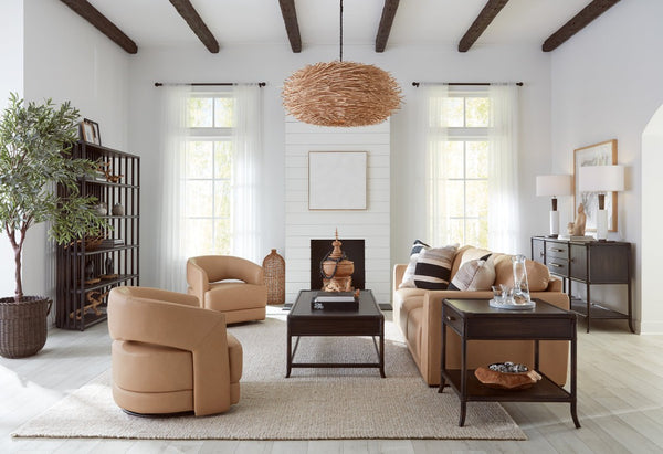 Hooker Furniture Keys Semi-Aniline Leather Sofa With Transitional Design, Thick Arms & Dark Wood Block Feet, Luxurious Craftsmanship Beige SS117-03-080