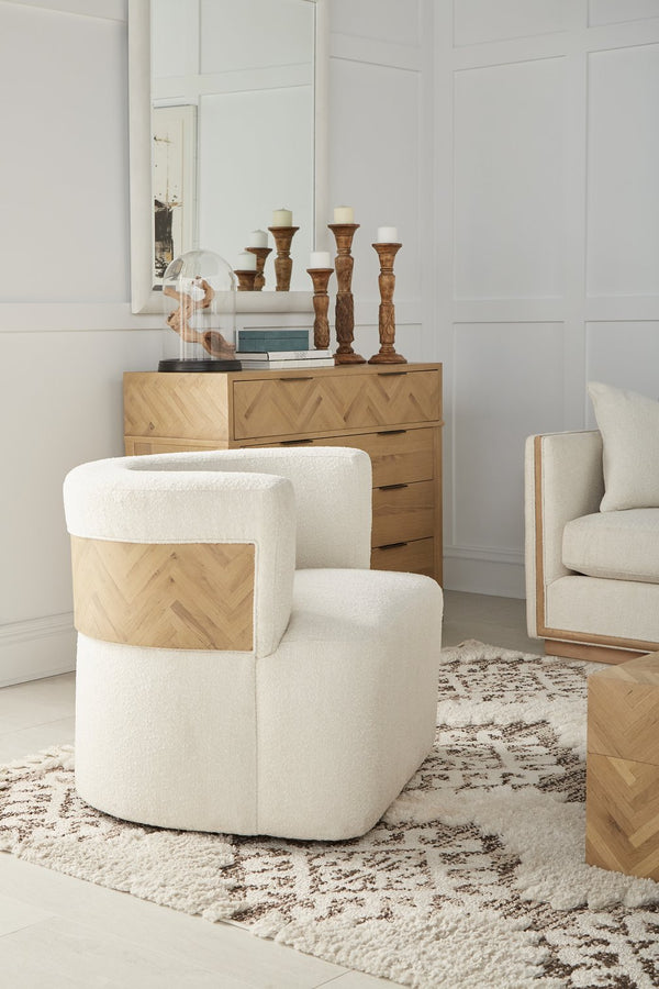 A.R.T. Furniture Cassat Barrel Swivel Chair: Casual Contemporary Design With Washed Oak Finish And 360-degree Swivel Base White Parawood Solids With Ash Embossing,Foam,Fabric 522516-5302