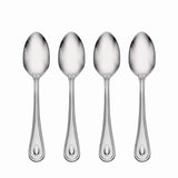 French Perle Elegant Stainless Steel Teaspoons, Set of 4, Beaded Detail, Dishwasher Safe