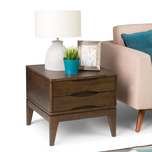 English Elm Harper End Table - Mid-Century Modern Walnut Brown With Storage Drawers For Versatile Living Spaces B136P158161