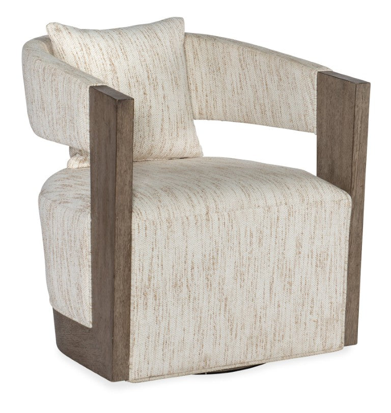 Hooker Furniture Calloway Sculptural Swivel Chair In Daphne Parchment With Smoked Gray Oak Base And Lumbar Pillow - Comfort And Style CC202-SW-485