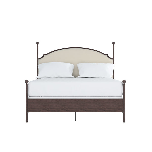 Homelegance By Top-Line Finola Cream Curved Top Cherry Brown Metal Poster Bed Black Linen