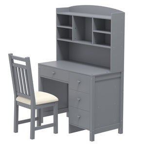 English Elm Vintage 40'' Home Executive Desk Set with Upholstered Chair and Built-In Bookshelf for Stylish Productivity Gray 44 L x 23 W x 13.5 H N733P272894E