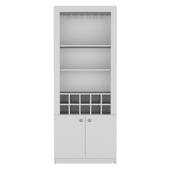 English Elm Nero 74-Inch Tall Modern Bar Cabinet with 10-Bottle Cubbies, 16 Stemware Slots & 4 Shelves, White B200P188834
