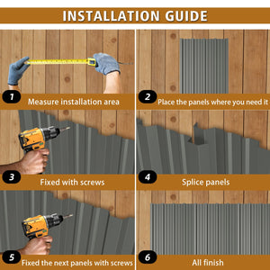 English Elm 20 Pcs Galvanized Steel Corrugated Roofing Panels Waterproof Shed Garage Outdoor W3213P431188